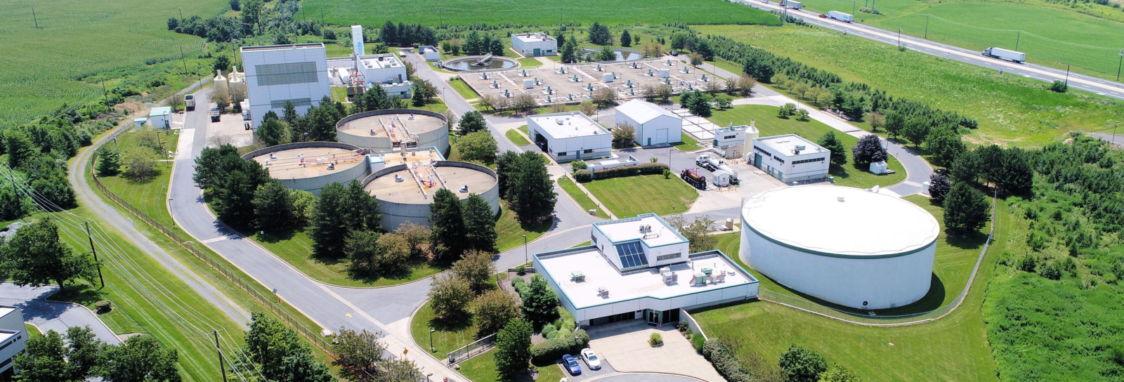 An aerial view of Lehigh County Authority's Industrial Pretreatment Plant in Fogelsville, for a post on industrial waste treatment.