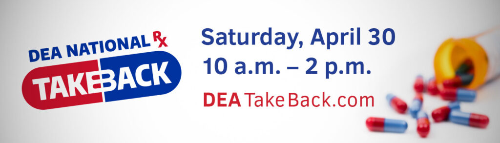 A poster listing the times of national prescription drug take back day for a blog post by LCA.