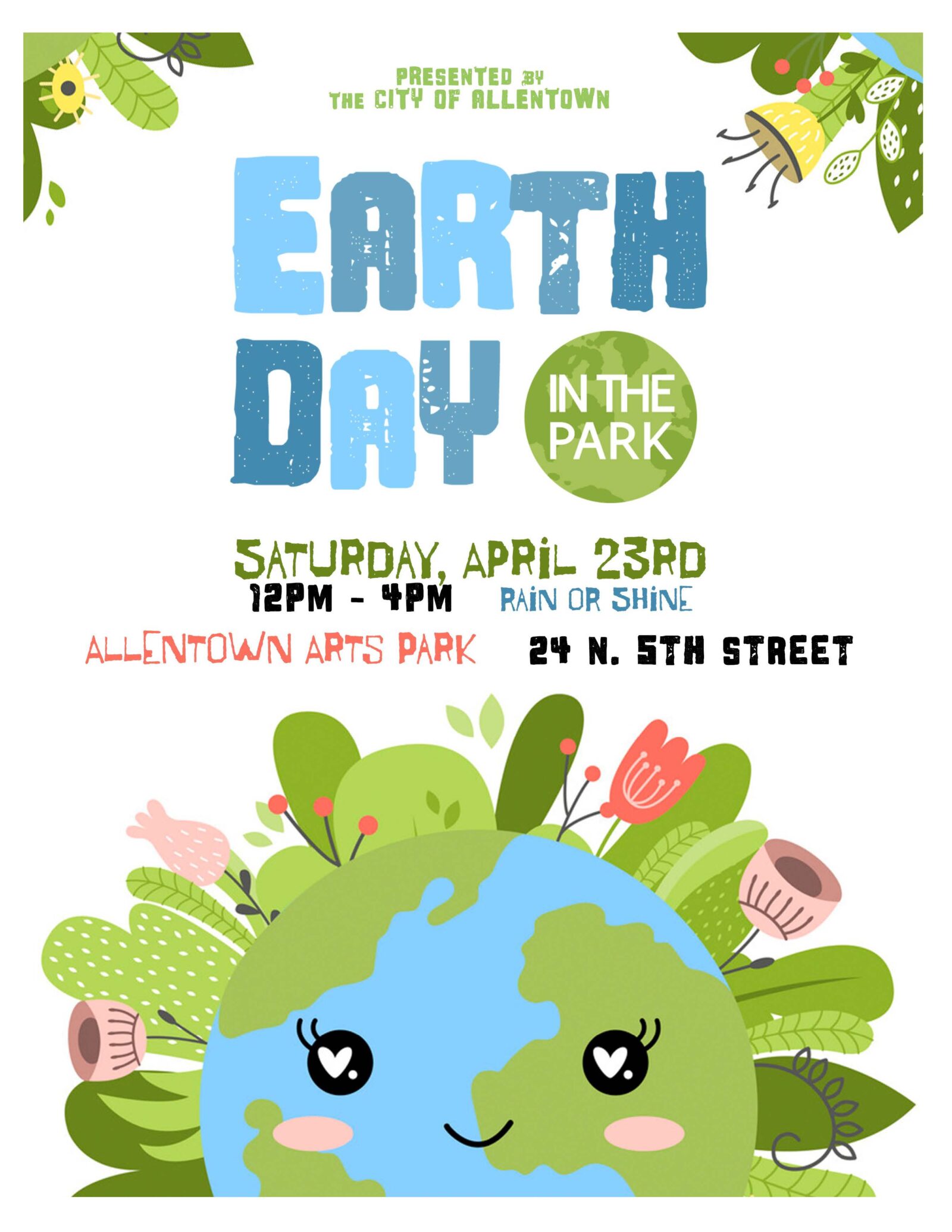 A poster featuring the Earth with details about the Earth Day Celebration in Allentown, for an LCA post about Earth Day.