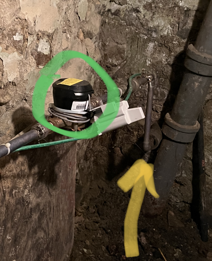 A picture of a water service line showing where it comes through the wall, to illustrate a blog about filling out a lead pipe survey for Lehigh County Authority.