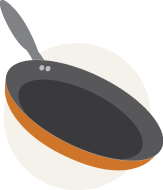 Illustration of a nonstick frying pan with a gray handle and orange outer rim.